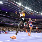 Joshua Cheptegei at the 2024 Paris Olympics where he won Gold for Uganda in the 10,000m race.