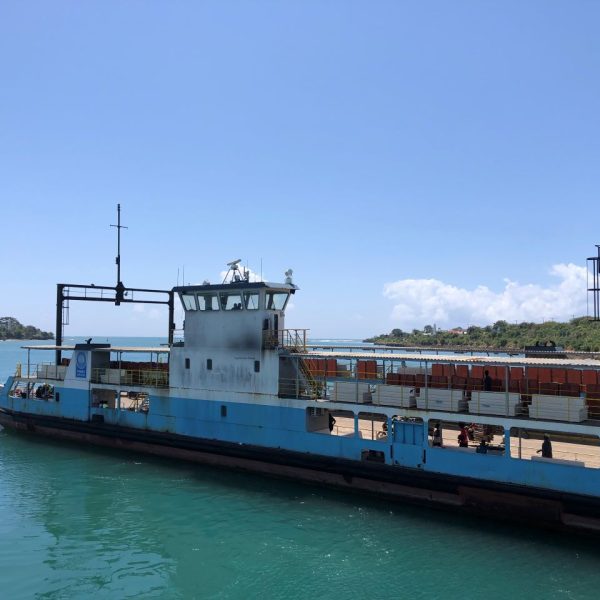 Blue ferry on blue waters
