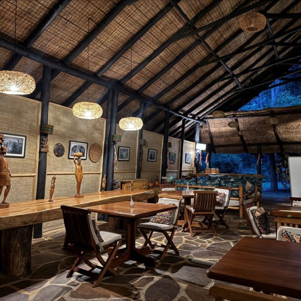 Night time at a lounge in a safari camp