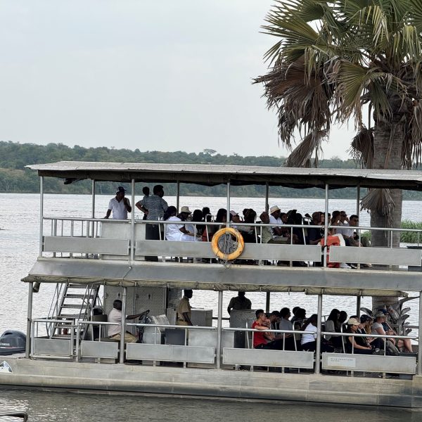 A big boat with an up stairs and downstairs section